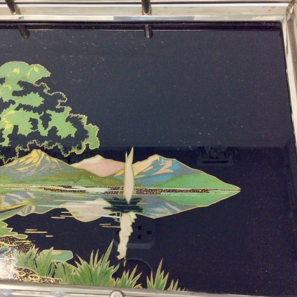 Incredible reverse painted tray with silver trim and handles. - Picture 6 of 14